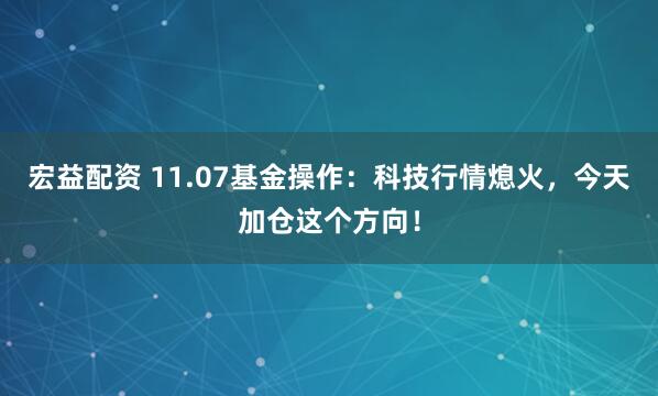 宏益配资 11.07基金操作：科技行情熄火，今天加仓这个方向！