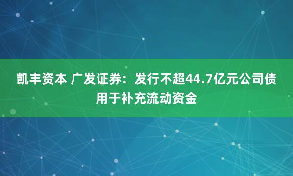 凯丰资本 广发证券：发行不超44.7亿元公司债用于补充流动资金